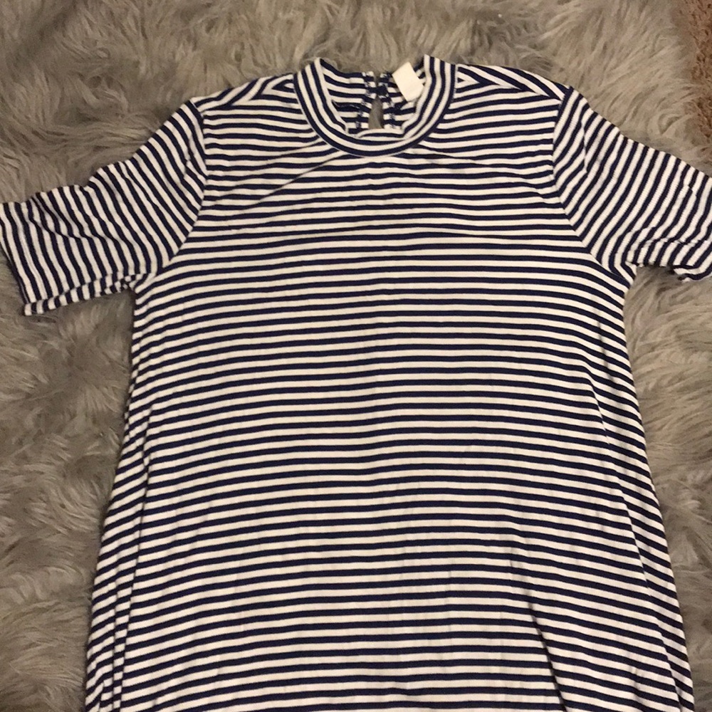 Blue and white striped dress
